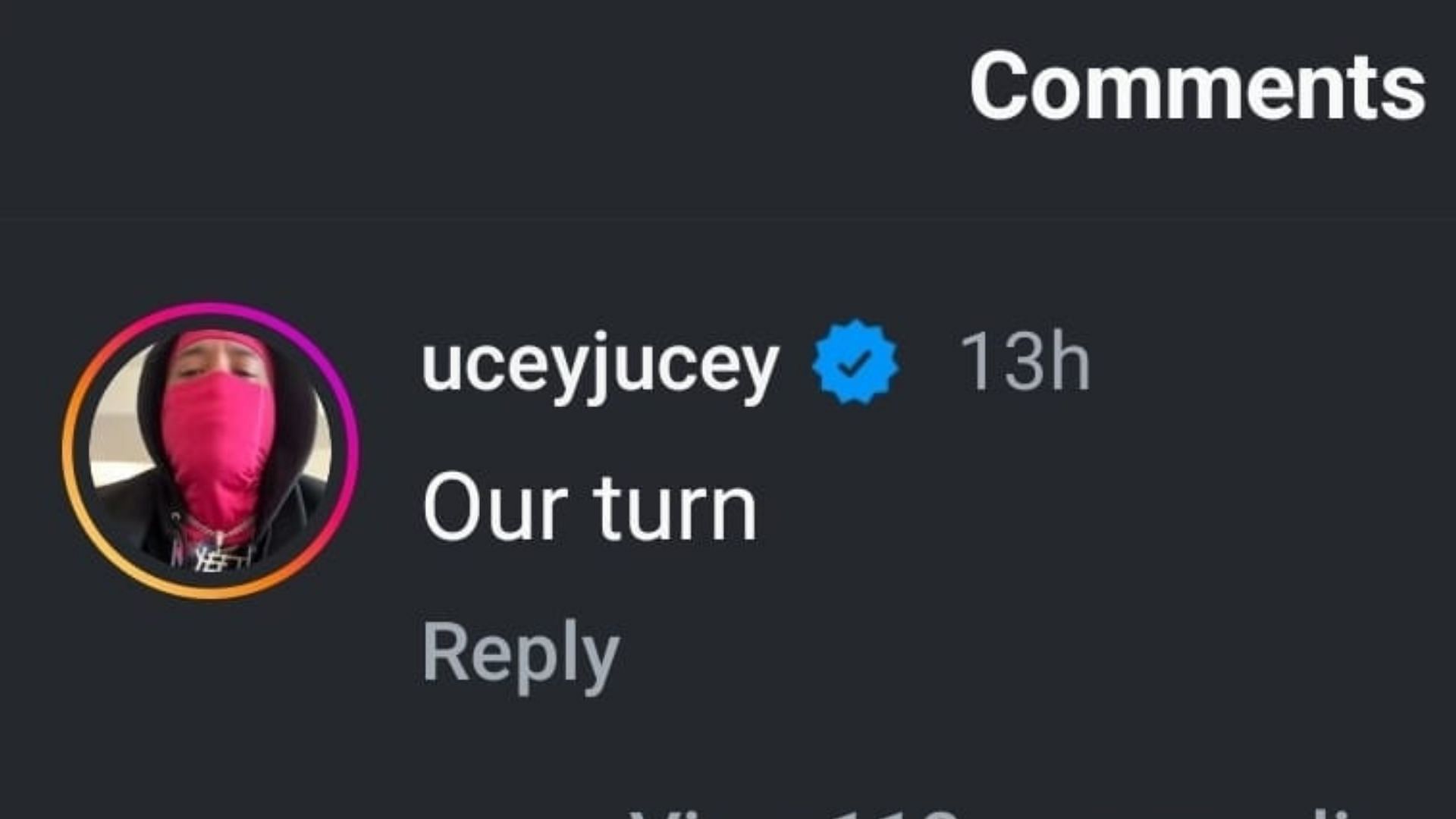 Screengrab of Jey's comment